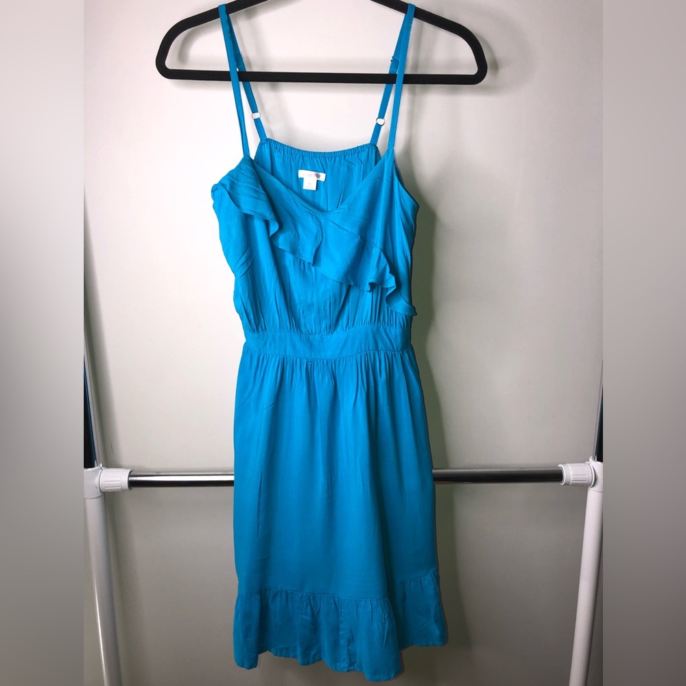 Xhilaration Blue Turquoise Ruffle Sleeveless Midi Medium Dress